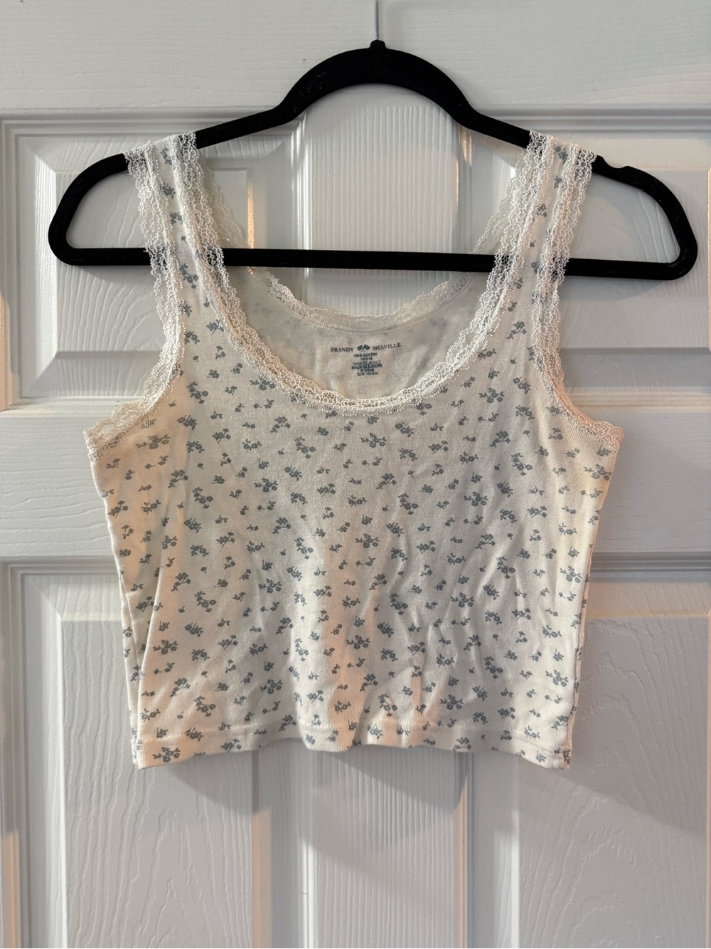 Brandy Melville Cream Floral Lace-Trim Cropped Tank